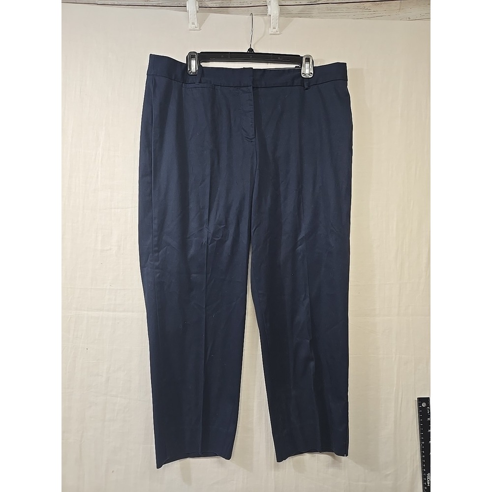 Talbots Women's Signature Dress Pants Size 14 Navy Blue Flat Front Cotton Spande